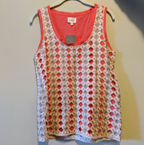 Anthropologie Pink Embroidered Sleeveless Top - Picture 1 of 4
